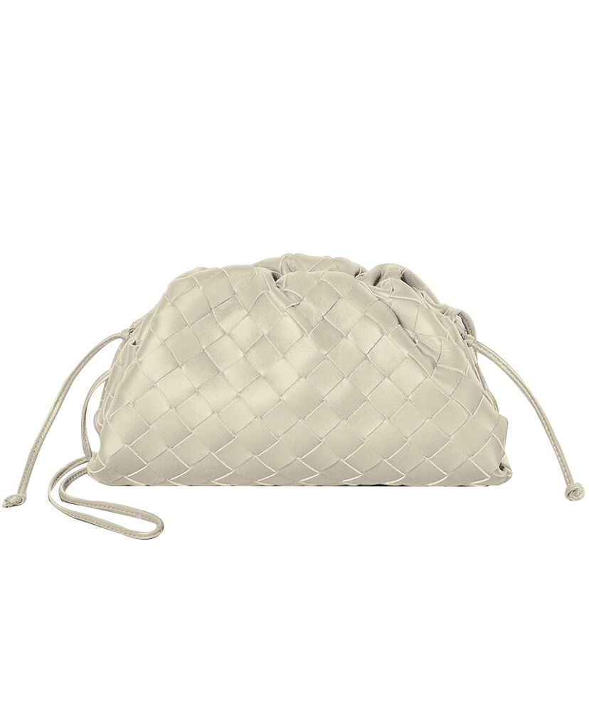 Bottega Veneta The Pouch Intrecciato Woven Leather Clutch Cream